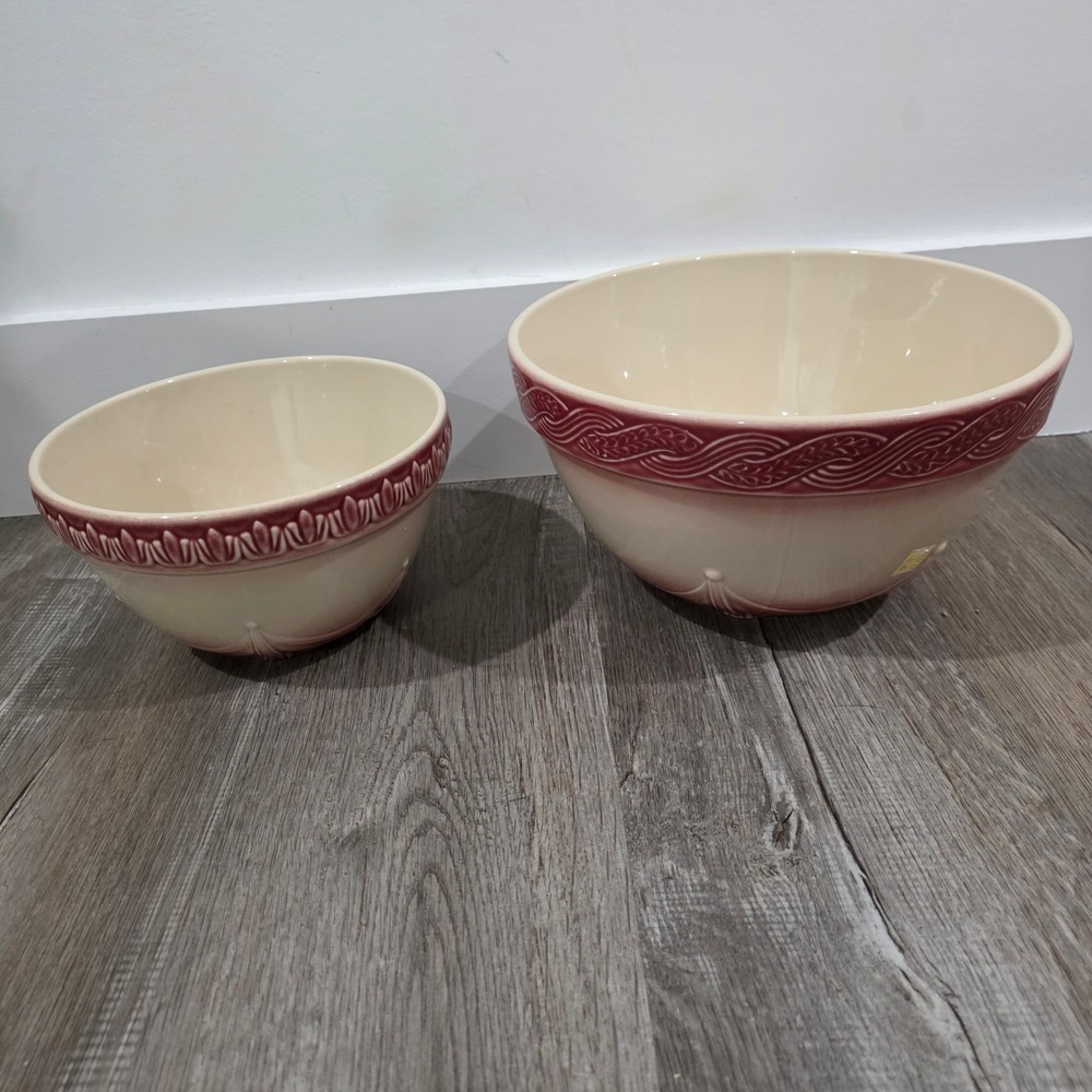 Longaberger Pottery American Craft Paprika Mixing Bowl Set Burgundy Woven